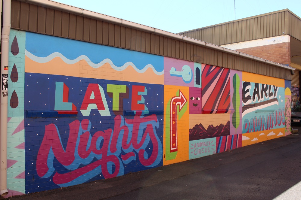 Urban laneway street art murals in Toowoomba, Australia